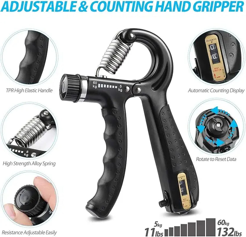Grip Strength Trainer(5 Pack) with Finger Exerciser, Hand Grip Strengthener, Finger Stretcher,Grip Ring & Stress Relief Ball for Muscle Building and Injury Recover Gym Home